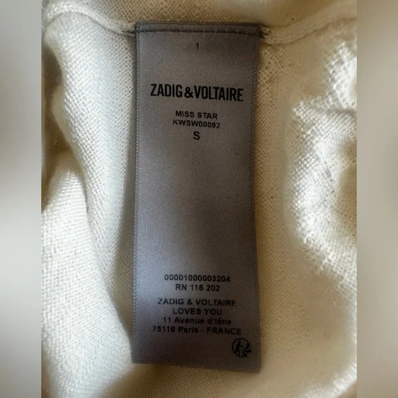 Zadig & Voltaire Miss Star Merino Wool Sweater with Black Stars - Picture 6 of 6